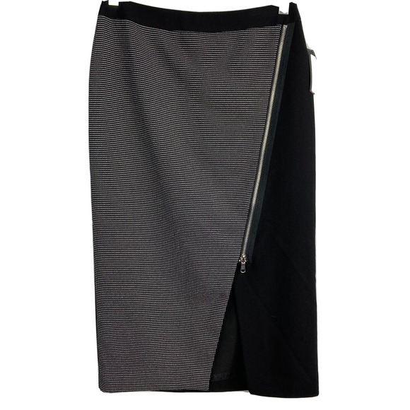 NWT‎ Worthington Skirt Womens Sz 4 Black White Geometric Zipper Slit Pencil Midi - Picture 1 of 10